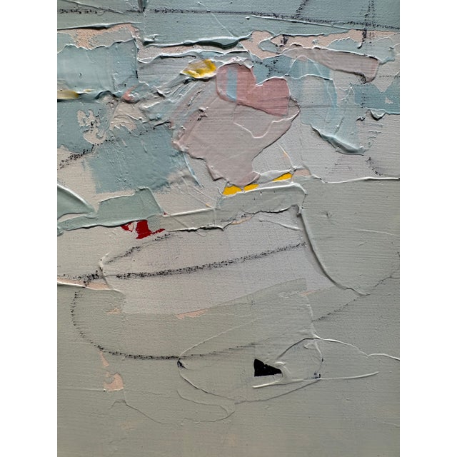 2026 Blue Spring Pastel Abstract in Gold Bamboo-Style Frame For Sale - Image 4 of 4