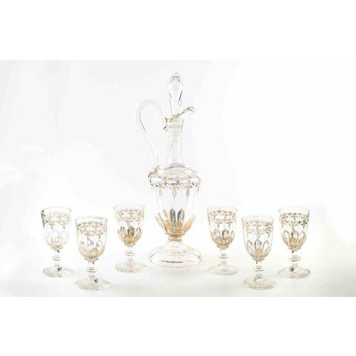 Vintage Glass Carafe with Bottles, Early 20th Century, Set of 7 For Sale - Image 5 of 7