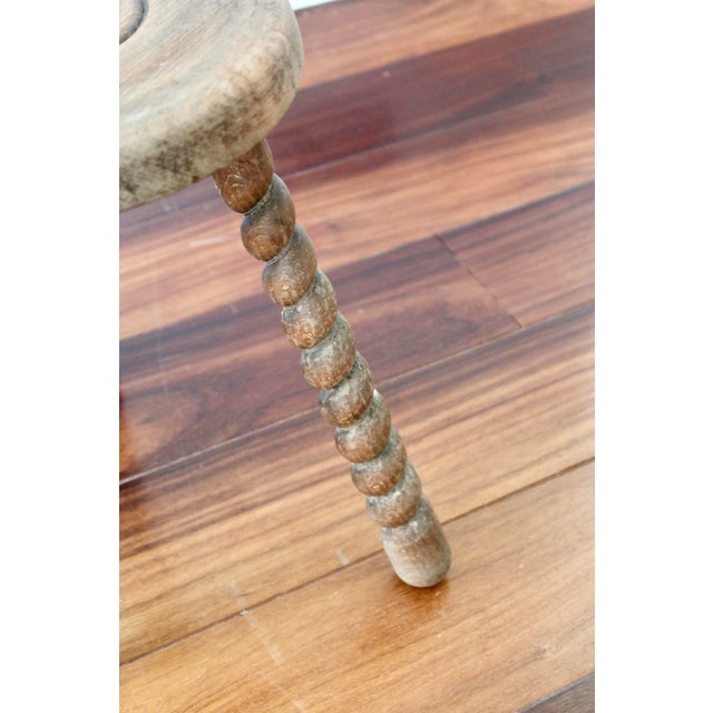 1950s Vintage Rustic Tripod Stool in Turned Wood, 1950s For Sale - Image 5 of 6