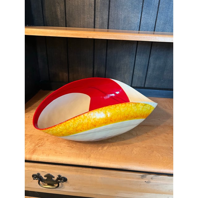 1970s Yellow and Red Folded Murano Decorative Bowl For Sale - Image 4 of 10