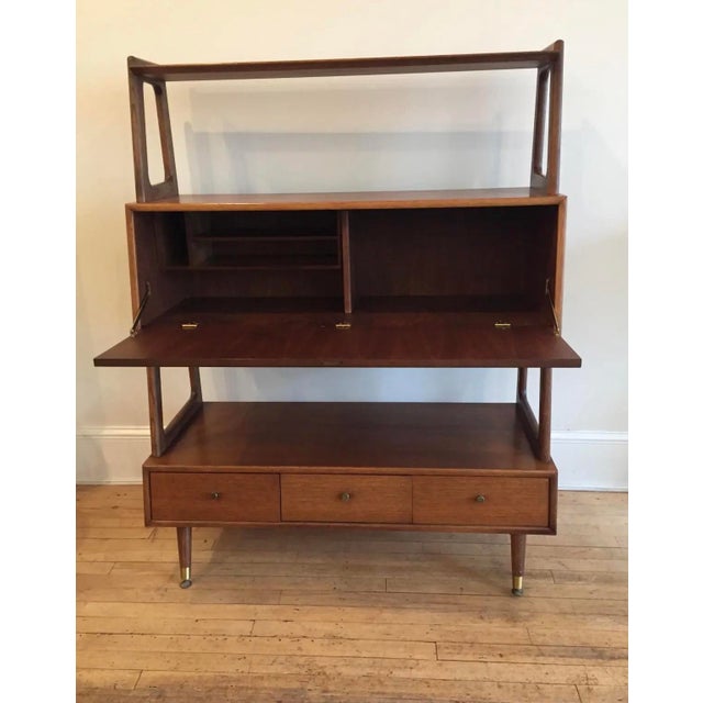 1960s 1960s Mid Century Drop Lid Secretariat/Writing Desk, Drawer, Bookshelf Unit For Sale - Image 5 of 12