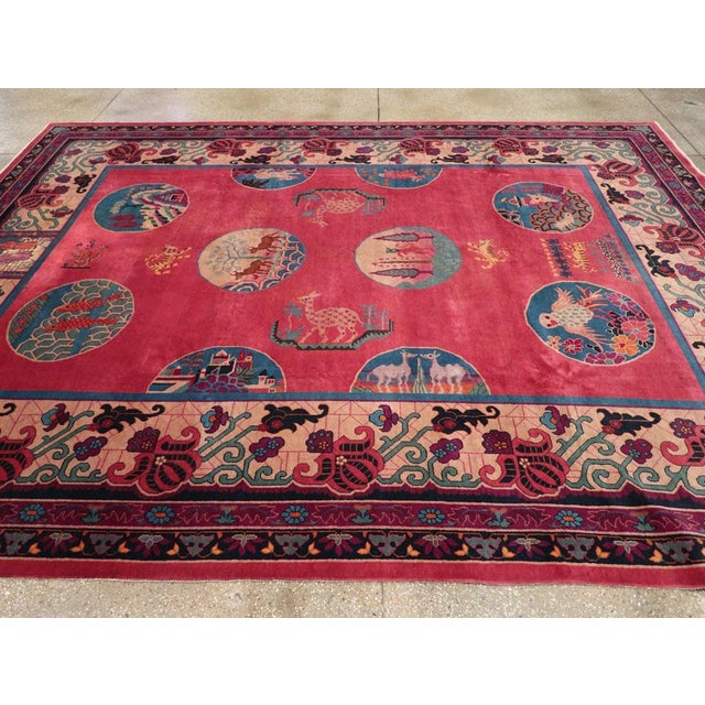 Galerie Shabab Collection Mid-20th Century Handmade Chinese Pictorial Art Deco Room Size Carpet For Sale - Image 4 of 8