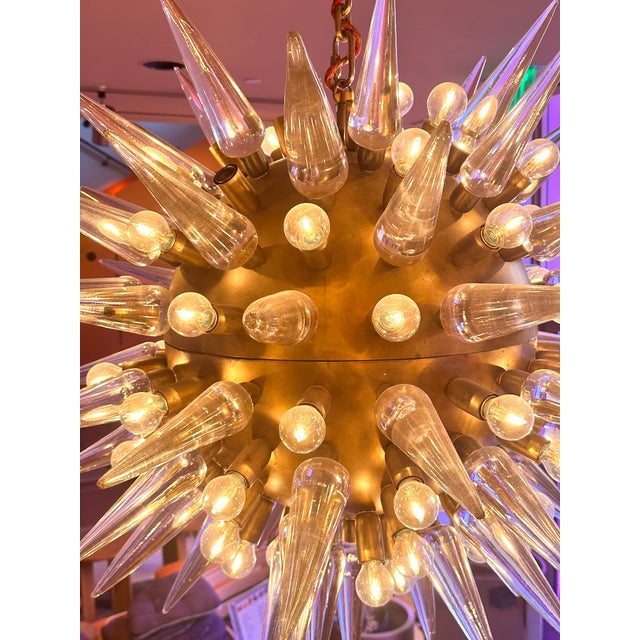 Mid Century Murano Glass Spike Sputnik Chandelier, Brass Globe, 1960s Lighting For Sale - Image 12 of 18
