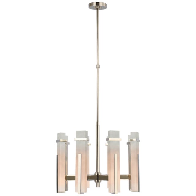 Ian K. Fowler for Visual Comfort Signature Malik Medium Chandelier in Polished Nickel with Alabaster For Sale