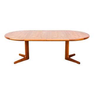 1980s Restored Danish Modern Teak Pedestal Base Dining Table With Two Extensions For Sale