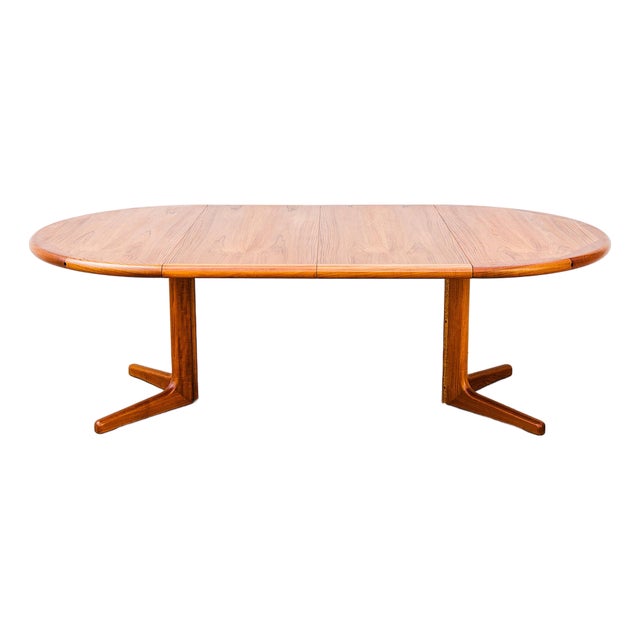 1980s Restored Danish Modern Teak Pedestal Base Dining Table With Two Extensions For Sale