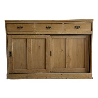Antique English Pine Sideboard With Sliding Doors For Sale