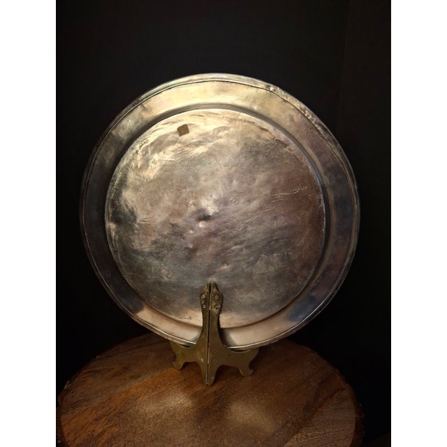 Late 19th Century Rare Antique 1889 Damascus Judaica Presentation Plate Silvered Brass Moshe Kohen Large 13" For Sale - Image 5 of 18