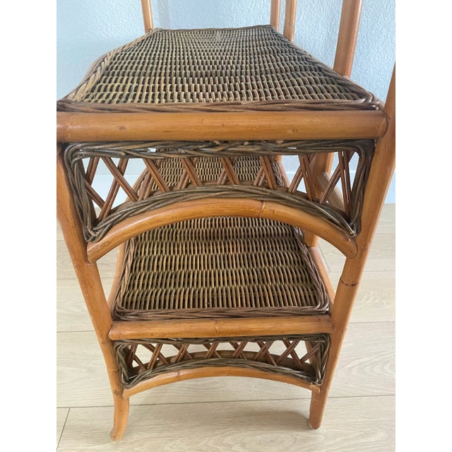 Wood Mid 20th Century Boho Bamboo & Rattan Etagere 3 Tiers For Sale - Image 7 of 9