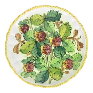 Vintage 11” Italian Renaissance Revival Hand Painted Strawberry Fruit Plate Made in Italy Faïence Ceramic For Sale