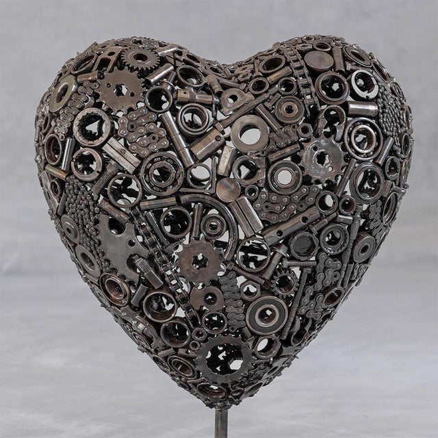 Black Premium Handcrafted Recycled Metal Heart Sculpture | 22" X 18" |. One of a Kind For Sale - Image 8 of 10