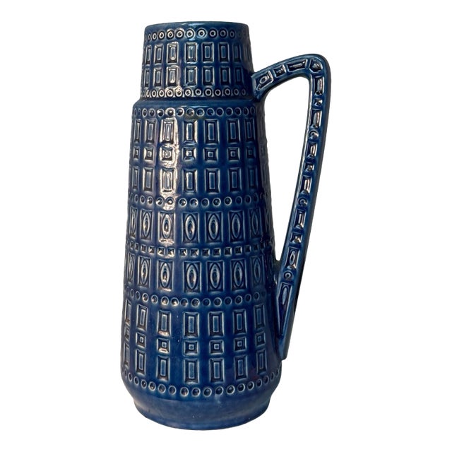 Large Pottery Model 416 Inka Blue Floor Vase from Kreuz Ceramics, West Germany For Sale