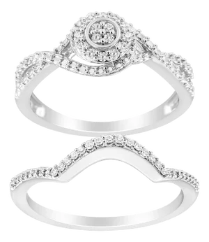 .925 Sterling Silver 1/6 Cttw Diamond Composite Halo and Split Shank Bridal Set Ring and Band (I-J Color, I3 Clarity) - Size 9