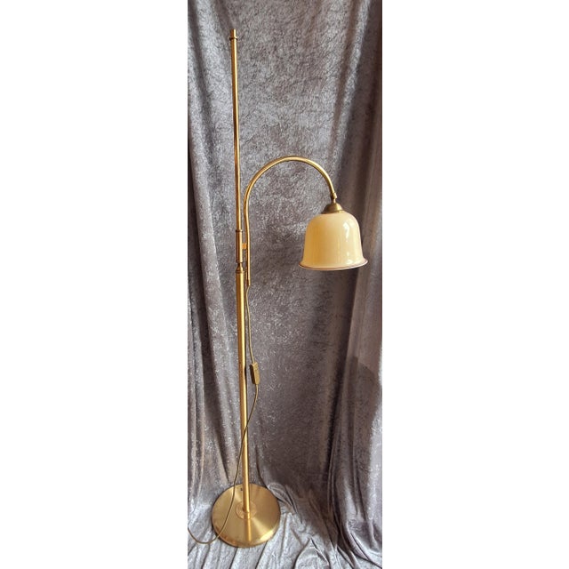 Vintage Floor Lamp with Adjustable Brass Frame and Beige Glass Shade, 1980s, in Good conditions. Designed 1980 to 1989...