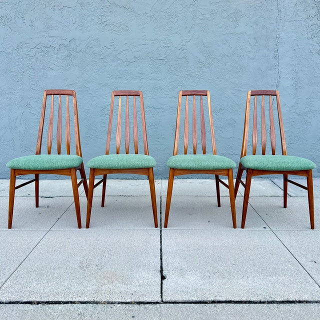 A beautiful set of four “Eva” chairs in solid teak by Niels Koefoed, produced in Denmark by Koefoeds Hornslet. Koefoed is...