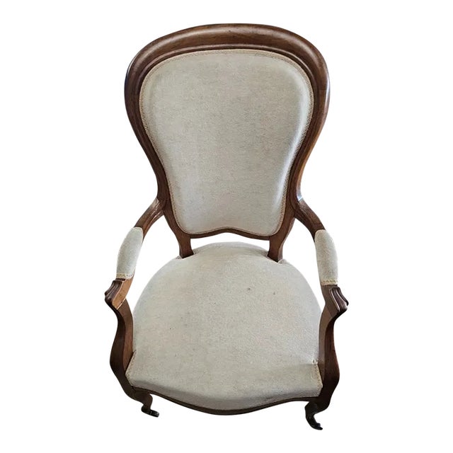 Early 1900s Napoleon III Armchair Style Gilded Walnut Armchair, New Upholstery For Sale