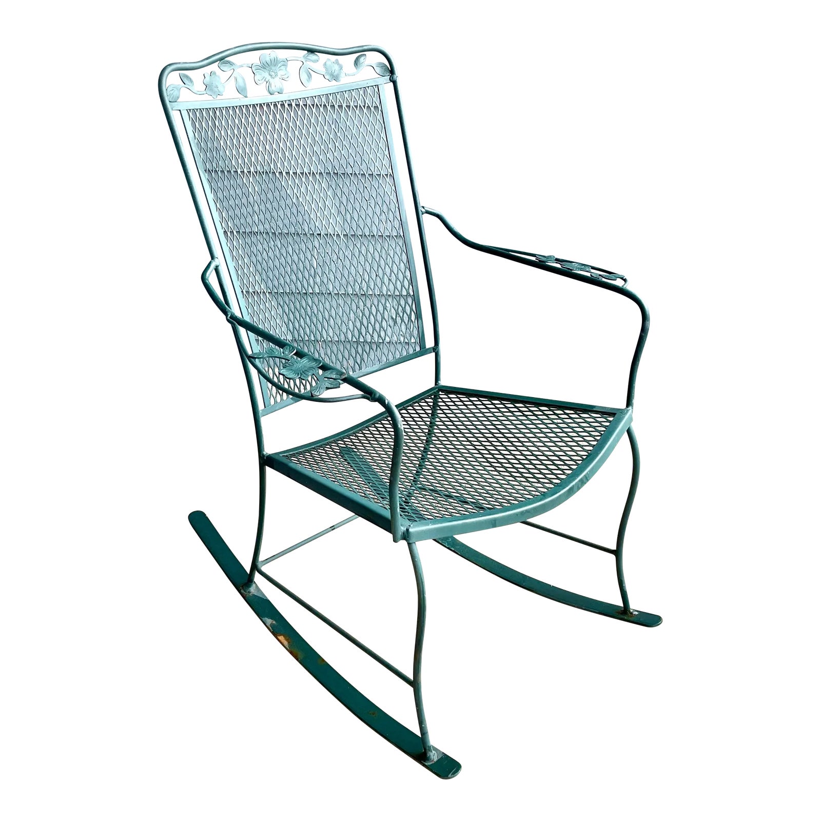 Late 20th Century Vintage Wrought Iron Outdoor Rocker Chair | Chairish