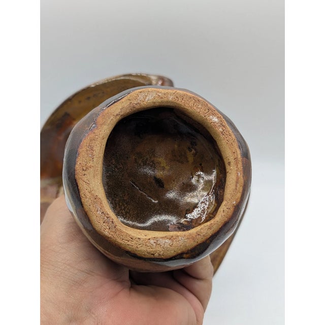 Vintage Mid Century Modern Studio Art Pottery Mushroom Vase Earth Tone For Sale - Image 13 of 14