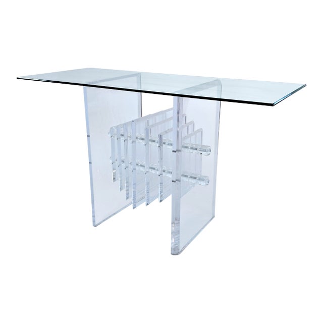 1960s Mid Century Modern Heavy Lucite Console Table For Sale