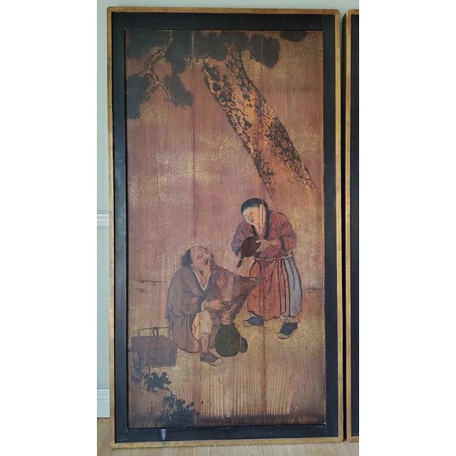 A Set of Extra Large Antique Chinese Painting on Wood Panels For Sale - Image 4 of 16