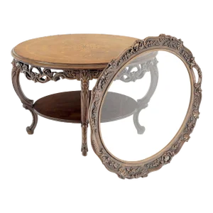 Oval Glass Tray Top Heavily Carved Inlay Walnut Side End Occasional Coffee Table
