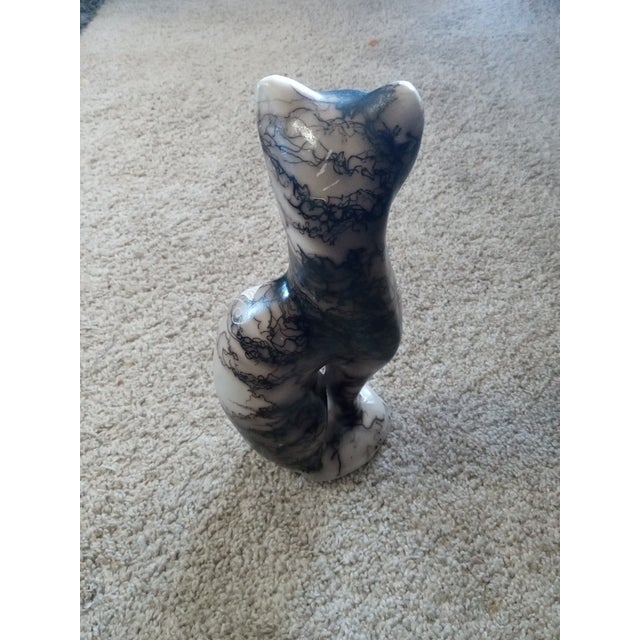 Gorgeous Signed Horse Hair Raku Ceramic Cat Figurine For Sale - Image 4 of 7