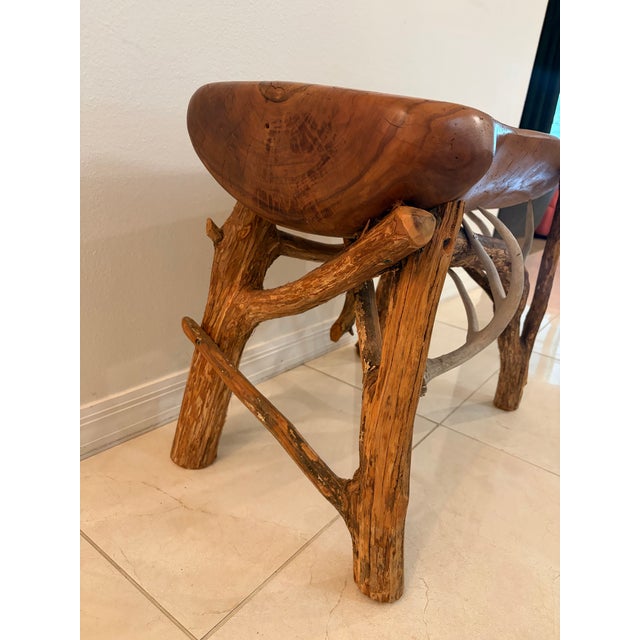 Bone Rustic Live-Edge and Antler Accent Table For Sale - Image 7 of 10