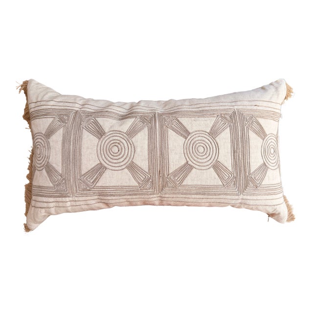 Classic Home Beige & White Throw Pillow With Jute Accents For Sale