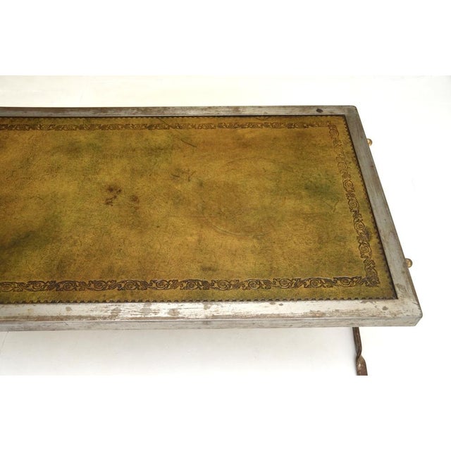 Olive French Steel and Leather Coffee Table, 1960s For Sale - Image 8 of 10