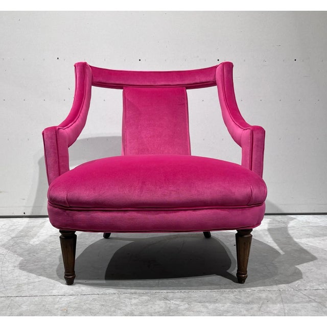 Pair of Chairs Open Arm Lounge Chairs by Silver Craft Furniture Company Gaston Y Daniela Pink Velvet For Sale - Image 4 of 12