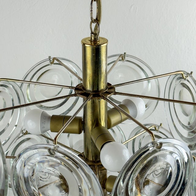 Vintage Glass Disc Chandelier, Italy 1970s For Sale - Image 12 of 18