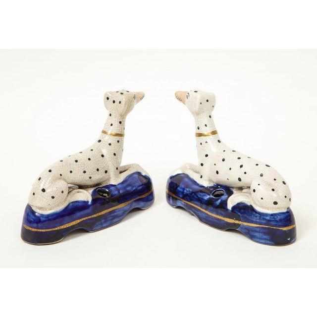 Pair of Staffordshire Seated Dalmatian Inkwells For Sale - Image 9 of 10
