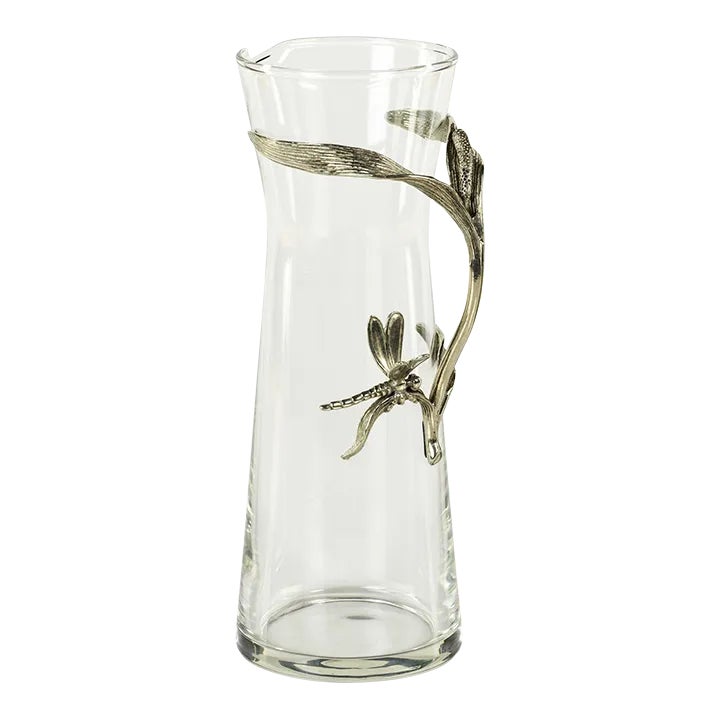Dragonfly on Stalk Pewter & Glass Pitcher | Chairish