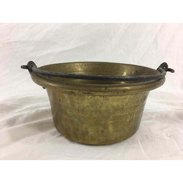 1900 - 1909 Antique French Small Brass Cauldron With Wrought Iron Handle For Sale - Image 5 of 8
