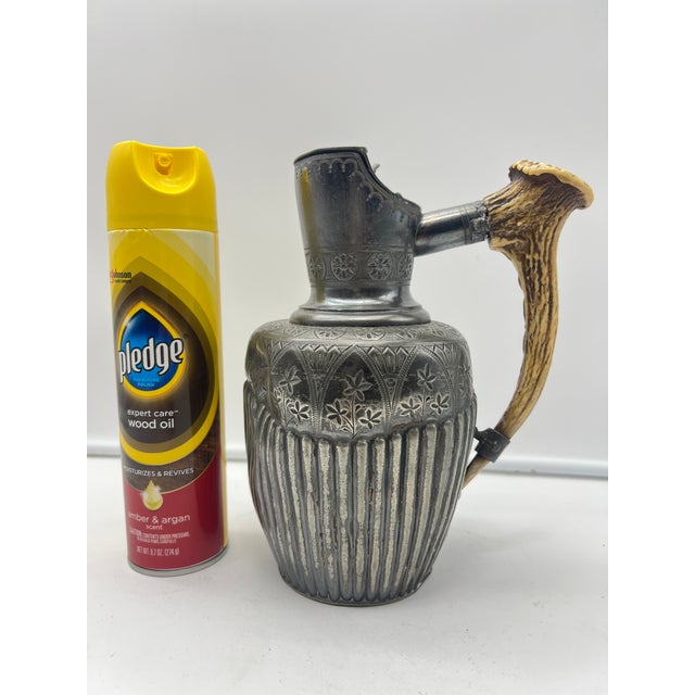 Metal Pewter Pitcher With Antler Handle For Sale - Image 7 of 9