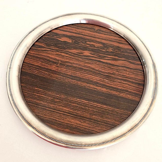 Vintage Sheffield Silver Plate and Faux Rosewood Formica Bar Tray For Sale - Image 11 of 15
