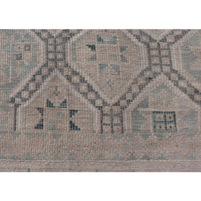 Mid 20th Century Vintage Turkish Embroidered Rug With Geometric Diamond Design in Green, 6'5 X 10 For Sale - Image 5 of 11