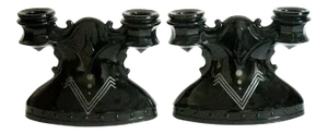 Art Deco Black Glass Candle Holders - a Pair