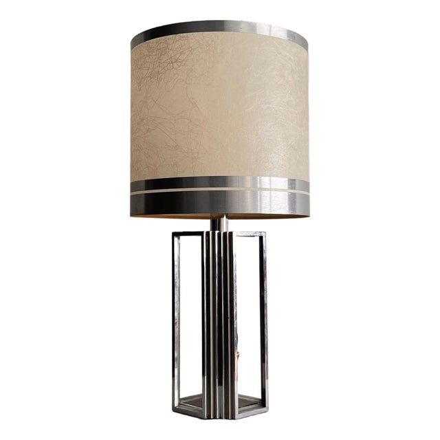 Italian Sculptural Table Lamp in Chromed Metal, 1970s For Sale