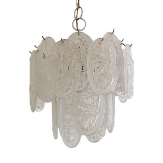 Vintage Clear Murano Glass Leaf Chandelier in Chrome, 1970s For Sale