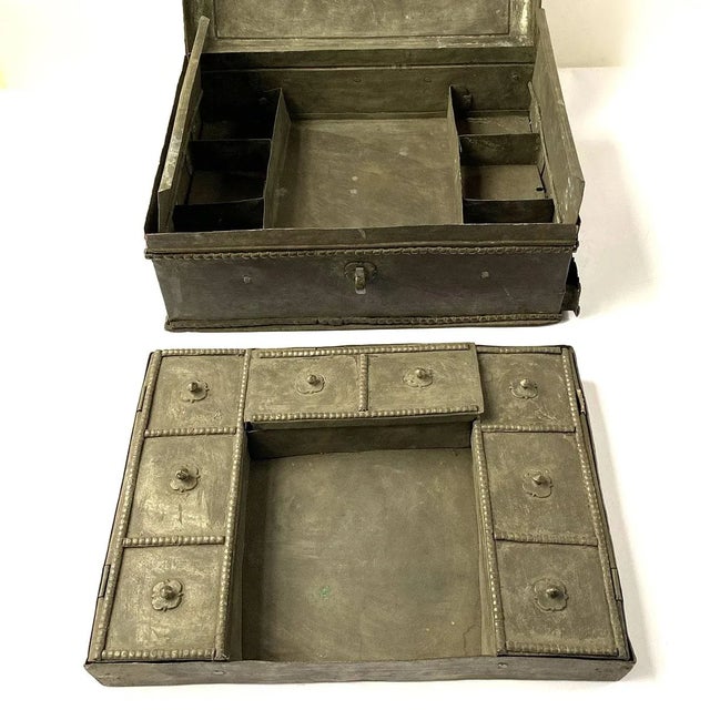 Anglo Indian Georgian Campaign Patinated Brass Desk Box For Sale - Image 9 of 12