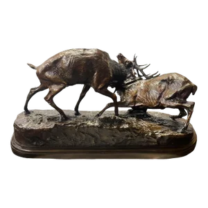 Late 19th Century Sculpture of Two Fighting Elks by p.j. Mêne