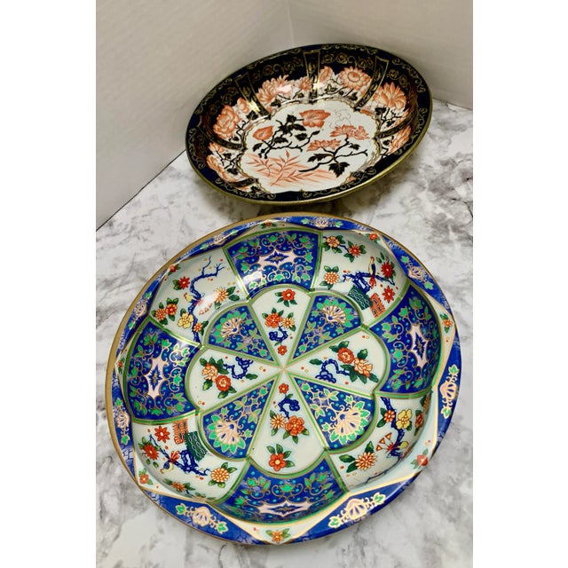 Chinoiserie Vintage Colorful English Metal Serving & Decor Bowls, Set of Two For Sale - Image 3 of 9