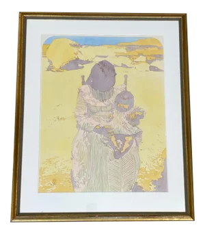 Fine Native American Mother With Child Watercolor by D. Collins C.1970s