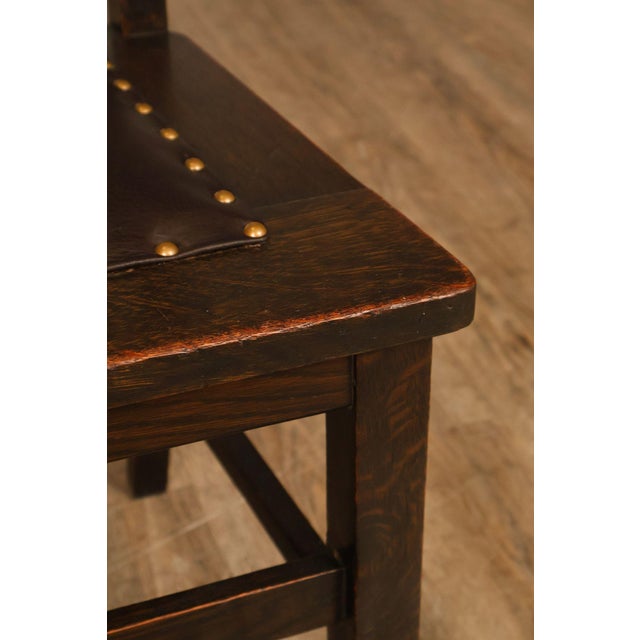 Brown Mission Style Antique Oak Rabbit Ear Side Chair With Leather Seat For Sale - Image 8 of 18
