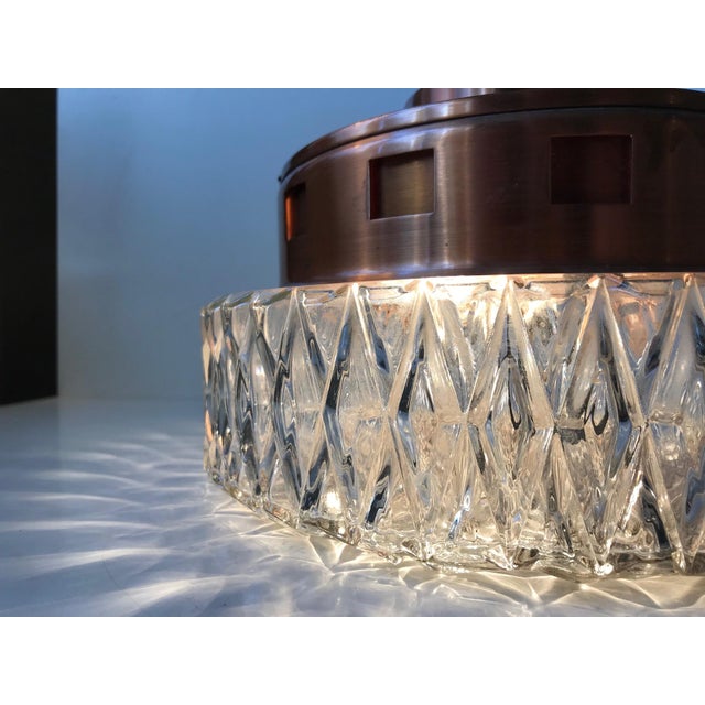 Space Age Copper and Crystal Ceiling Lamp from Orrefors, 1960s For Sale - Image 3 of 11