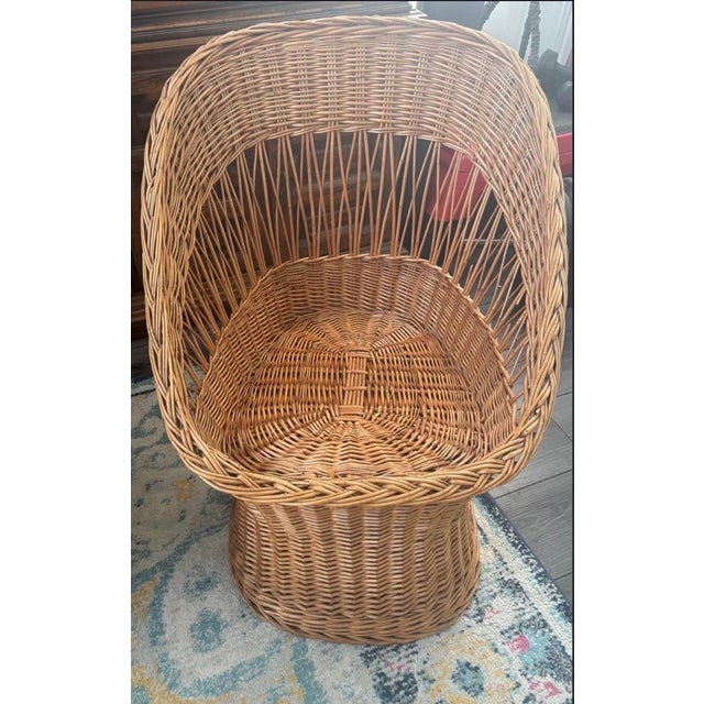 Camel 1970s Sculptural Wicker Barrel Chairs - Pair Vintage For Sale - Image 8 of 12