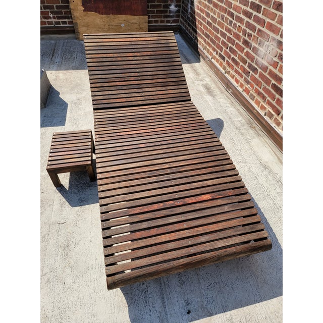 Janus Et Cie Teak Oversized Chaise Lounge & Drink Table Chairish