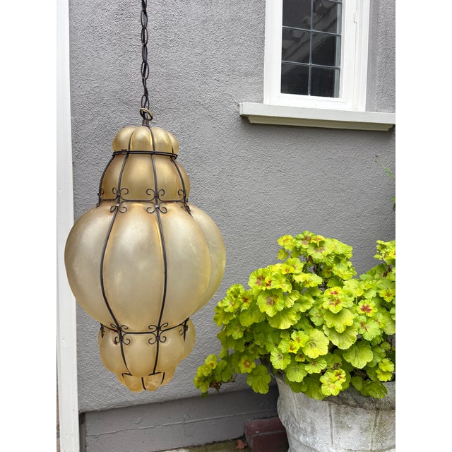 Vintage Italian Style Chandelier Blown Murano Glass Venetian Lantern For Sale - Image 4 of 6