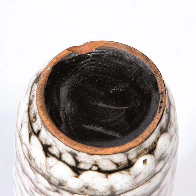 Mid-Century Modernist White and Earth Toned Ceramic Vase With Banded Detailing For Sale - Image 10 of 13